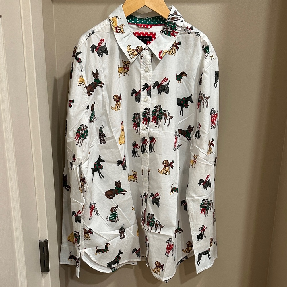 Talbots White Shirt with Colorful Dog Print